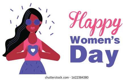 Women's Day card. Happy Women's internarional day cards. People colorfull illustration. 8 march card for print. White background