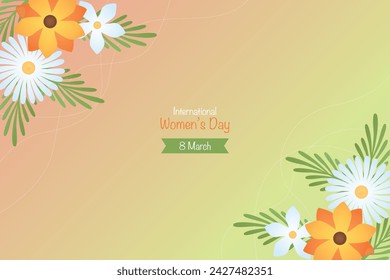 Womens day card with inscription and flowers on a gradient background