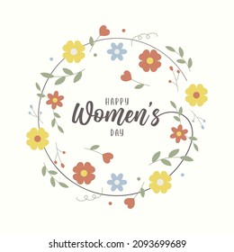 Womens day card with spring floral flowers bloom on white background