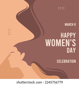women's day card with woman head and beautiful long hair suitable for poster, social media post, greeting card, sale,and more