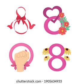 womens day, celebration eight march event icons set vector illustration