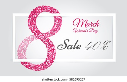 Women's Day celebration Poster, Banner or Flyer design of Sale with 40% discount offer