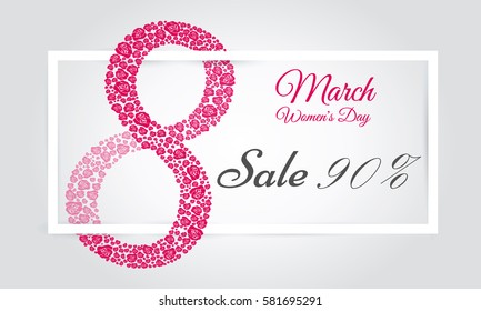 Women's Day celebration Poster, Banner or Flyer design of Sale with 90% discount offer
