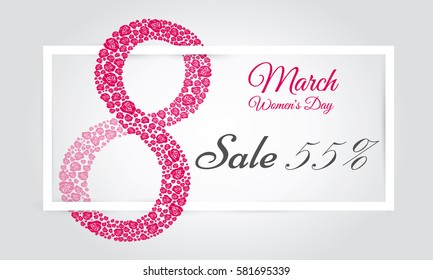 Women's Day celebration Poster, Banner or Flyer design of Sale with 55% discount offer