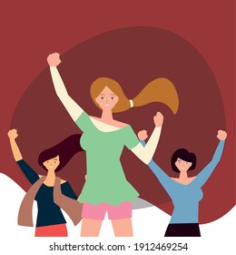 womens day, cheerful group female character celebrating vector illustration