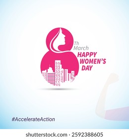 Women's Day Concept for construction, civil engineering, real estate, builders, developer, building architect design concept idea vector illustration