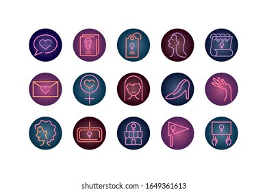 womens day concept of icons set over white background, neon style, vector illustration