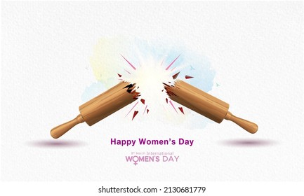 Womens day creative concept with Women food making or cooking icon flower background and text 8th March International women's day