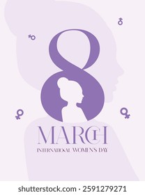 Women's Day Dedication Design – Large Number 8 with a Girl in the Center AND 'March 8th – International Women's Day' Text, Perfect for Social Media and Greeting Cards