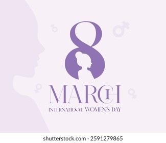 Women's Day Dedication Design – Large Number 8 with a Girl in the Center AND 'March 8th – International Women's Day' Text, Perfect for Social Media and Greeting Cards - 02