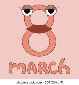 women's day design. 8 march with lips and eyes. white background isolated stock vector illustration