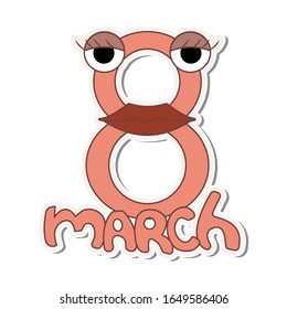women's day design. 8 march with lips and eyes . white background isolated stock sticker vector illustration