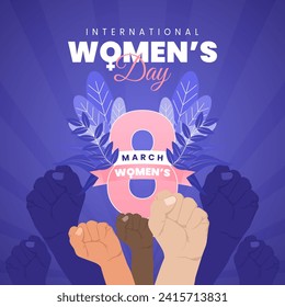 womens day design with floral wreath, female symbol, and fist. suitable for social media posts, banners, posters, and greeting cards