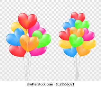 Women's Day design for greeting card, colorful Ballons on transparent background. Can be used on banners or web. 3D ballons style. Happy womens Day, pink background. Vector illustration. EPS 10.