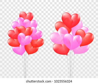 Women's Day design for greeting card, colorful Ballons on transparent background. Can be used on banners or web. 3D ballons style. Happy womens Day, pink background. Vector illustration. EPS 10.