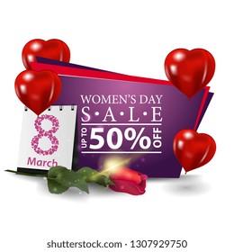 Women's day discount banners with cupcake, raspberry berries, rose and calendar