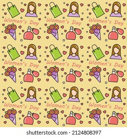 Womens day doodle seamless pattern vector design