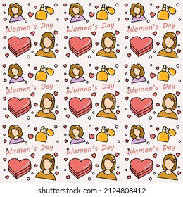 Womens day doodle seamless pattern vector design