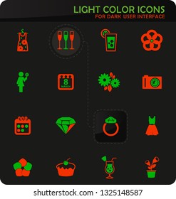 Womens Day easy color vector icons on dark background for user interface design