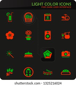 Womens Day easy color vector icons on dark background for user interface design