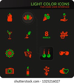 Womens Day easy color vector icons on dark background for user interface design