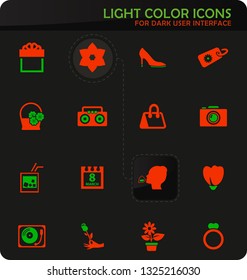 Womens Day easy color vector icons on dark background for user interface design