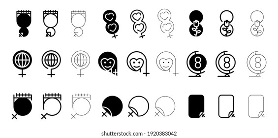 Women's day editable line icon set. 8 March day logo-web icon. International women holiday symbols collection, vector illustrations, logo illustrations