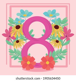 womens day eight march flowers floral greeting card vector illustration