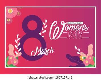 Womens day eight march with flowers on pink background design of Woman empowerment theme Vector illustration