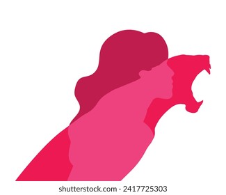 Women's Day. Elegant front view of woman. Flat illustration of a girl. The fight for women's rights and freedom. Lioness girl. An image of inner strength. Abstract silhouettes. EPS10
