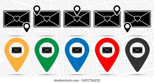 Women's day, envelope, heart icon in location set. Simple glyph, flat illustration element of 8 march theme icons