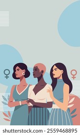 Women's day. Equality day. Vector illustration with space for text, women symbolize freedom, fight for women's empowerment and gender equality. Use for women's holidays, website, social media