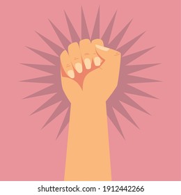 womens day, female hand up in cartoon style vector illustration