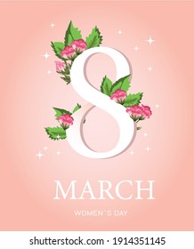 womens day floral 8 march flower decoration card vector illustration