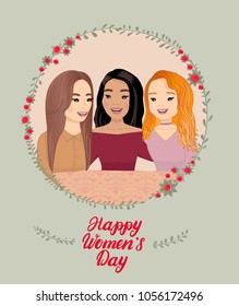 Women's day floral design with three girls