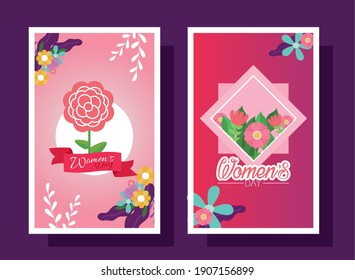 Womens day with flowers cards design of Woman empowerment theme Vector illustration