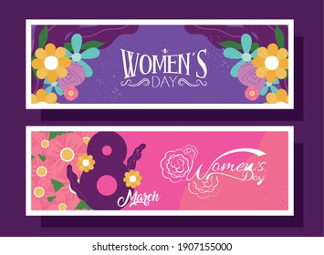 Womens day with flowers labels design of Woman empowerment theme Vector illustration