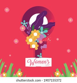 Womens day with flowers on female gender design of Woman empowerment theme Vector illustration