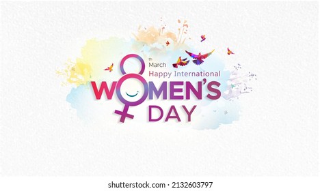 Womens Day Freedom Creative Concept For 8th March International Women's Day With Women Icon And Flower Background