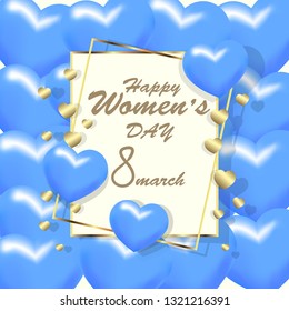 womens day greeting card with blue hearts vector 
