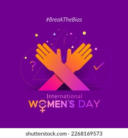 Diseño de tarjetas de felicitación para el día de la mujer. Tema de #BreakTheBias. Abrazando el concepto de equidad. Feliz Día Internacional de la Mujer, texto y símbolo de la mujer.