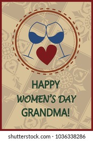 Women's day greeting card for grandma. Tile background.