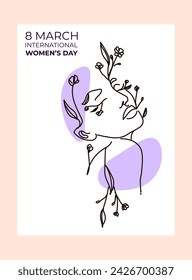 Women's Day greeting card in line art style. Modern abstract line minimalistic woman face arts set with different shapes for wall decoration, postcard or brochure cover design