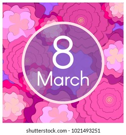 Women's day Greeting Card with Paper Flowers. Floral Postcard or Banner. Paper cut design template. Vector illustration.