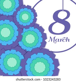 Women's day Greeting Card with Paper Fan. Colorful Postcard or Banner. Paper cut design template. Vector illustration.