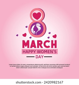 Women's day Greeting with text 8th March International women's day. concept for international women’s day 2024, 2025, 2026, 2027. abstract women's day concept.