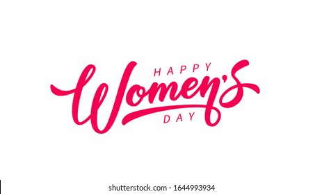 Women's Day hand drawn lettering. Red text isolated on white for postcard, poster, banner design element. Happy Women's Day script calligraphy. Ready holiday lettering design. - Shutterstock ID 1644993934