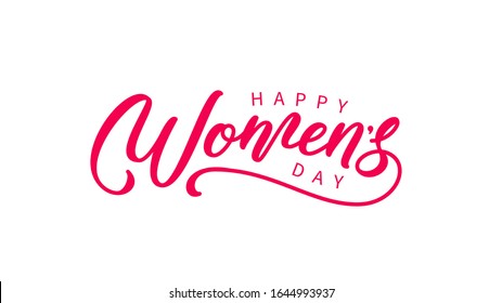 Women's Day hand drawn lettering. Ready text isolated on white for postcard, poster, banner design element. Happy Women's Day script calligraphy. Typographical holiday lettering design.