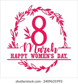 Women's Day hand drawn lettering. Red text isolated on white for postcard, poster, banner design element. Happy Women's Day script calligraphy. Ready holiday lettering design.