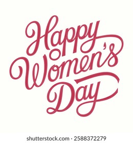 Women's Day hand drawn lettering. Red text isolated on white for postcard, poster, banner design element. Happy Women's Day script calligraphy. Ready holiday lettering design on white background.